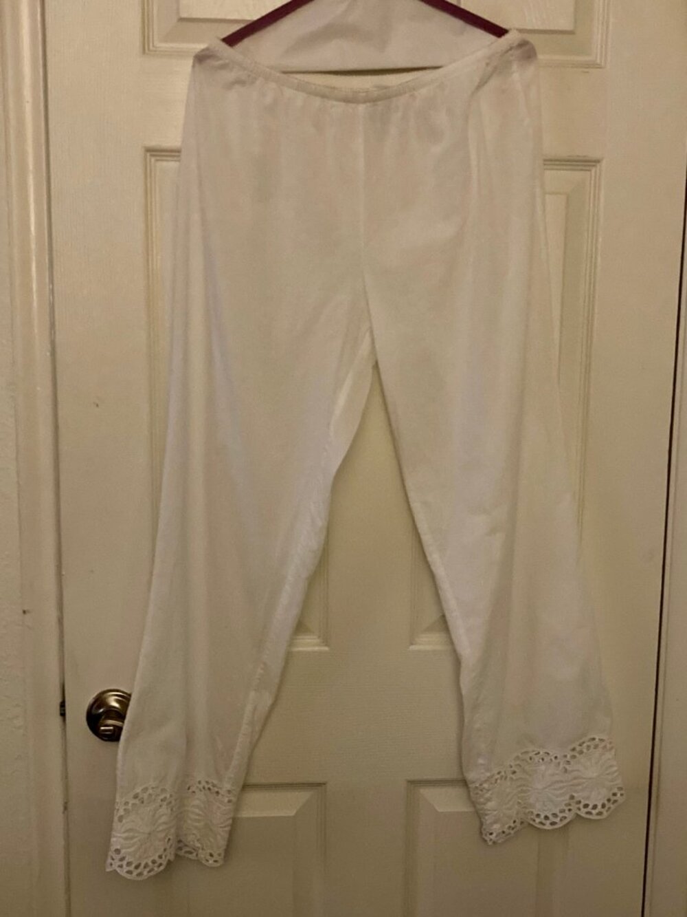 SZ M, Excellent Condition, Sigrid Olsen Cotton Bloom Pants w/ Eyelet PJ's, White